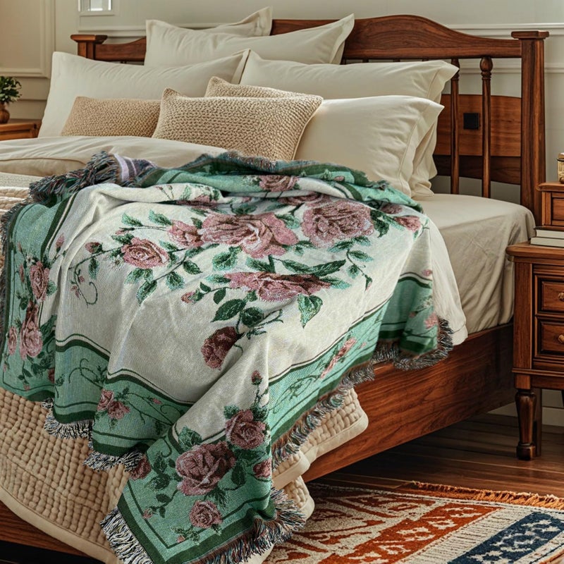 EZ.enjoy Rose Woven Tapestry Throw Blanket Wall Hanging Art Handicrafts Jacquard Multipurpose Soft Travel Mat Outdoor with Fringe Tassels 50 X 60 Inches - Image 3